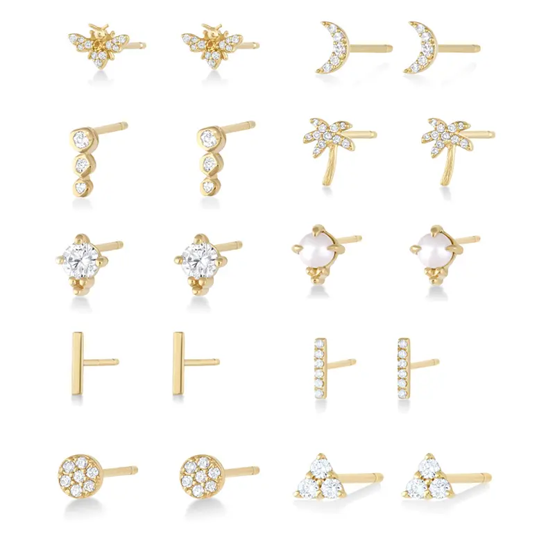 Custom fashion cz cubic zirconia earrings studs dainty 18k gold plated 925 sterling silver studs earrings for women jewelry