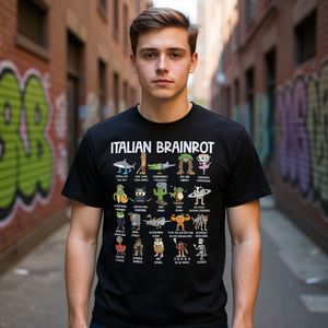 Italian Brainrot Characters <b>Meme</b> Trend <b>T</b>-<b>Shirt</b> Adult Unisex Black - Product Image 3