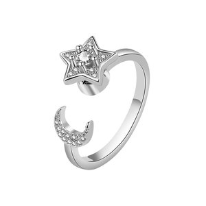 Anillos Ajustables de Cobre Bañado en Oro con Microincrustaciones de Zirconia, Diseño de Luna y Estrellas Celestiales, para la Ansiedad, de Moda para Mujer - Product Image 5