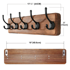 <span class=keywords><strong>Porte</strong></span>-<span class=keywords><strong>manteau</strong></span> mural en bois massif de pin rustique - 5 crochets pour accrocher les vêtements - Product Image 4