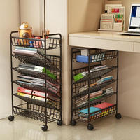 Chariot de rangement mobile incliné sur roulettes pour livres, idéal pour la salle de classe et le bureau, en métal, pour optimiser l'espace