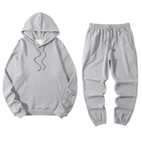 Ensemble sweat-shirt à capuche et jogging unisexe gris 100 % coton avec cordon de serrage avant, coupe ample, décontracté, longueur intégrale, respirant pour l'automne
