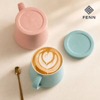 Mug en grès mat fait main FENN avec couvercle, logo personnalisé, mugs à café en céramique avec boîte cadeau pour le bureau, la maison, vente en gros