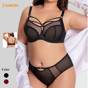 Oferta Especial: Conjunto <span class=keywords><strong>de</strong></span> Lencería Sexy y Transpirable <span class=keywords><strong>de</strong></span> Malla con Tirantes Anchos para Mujer Tallas Grandes, Color Negro, Estilo Casual para Senos Más Grandes, Uso Diario - Product Image 1
