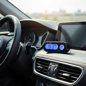 เครื่องวัดอุณหภูมินาฬิกาดิจิตอลในรถยนต์ 2 ใน 1 อุปกรณ์เสริมภายในรถยนต์ที่ใช้พลังงานจากแบตเตอรี่พลาสติกสำหรับตกแต่งรถยนต์ - Product Image 5