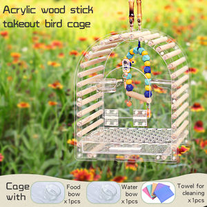 Cage de perroquet en bambou suspendue en acrylique personnalisée avec bol de nourriture nid d'oiseau - Product Image 2
