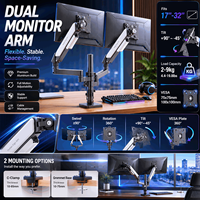 Support double moniteur Zeno – Support de bureau élégant pour deux écrans 17-32 pouces – Bras réglable pour plusieurs écrans d'ordinateur