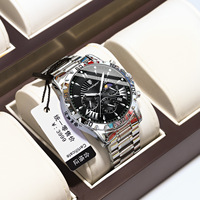 Reloj de Cuarzo para Hombre Poedagar, Marcadores Luminosos Fuertes, Reloj de Acero Inoxidable, Cronógrafo de Negocios para Hombre, Fase Lunar, Días, Brazalete 96