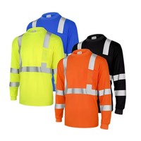 Stokta Yüksek Görünürlüklü Uzun Kollu İnşaat İşleri İçin Kuru Terletmeyen Sarı Hi Vis Erkek Güvenlik İş Tişörtleri Cepli