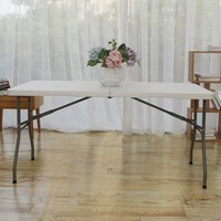 Table pliante rectangulaire moderne en plastique blanc portable de 6 pieds pour l'extérieur, repas, plage, barbecue, camping, pique-nique, banquet, école, cuisine