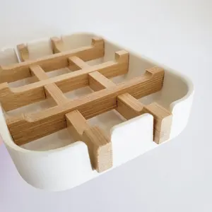 NO PLASTIC Handmade Bathroom Accessory Eco-friendly Bamboo Fiber Wooden Bar Soap Dish Holder Drain Tray For Bathroom Shower