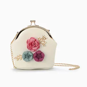 8458 Bloemen En Parels Decoratie Mode Pu Lederen Charmante Vrouwen Clutch Purse Tassen Lady Party Avond Clutch Handtas