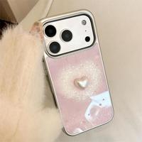 Coque de téléphone antichoc à couverture intégrale, motif cœur dégradé rose et paillettes chromées, compatible avec iPhone 17 Pro Max