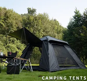 Tenda Kemah Pop up keluarga 3-4 orang, tenda lapisan ganda instan pengaturan mudah, tenda portabel tahan air dan tahan angin