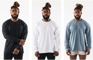 Nueva tendencia de los hombres de peso pesado lavado cuello alto manga regular bordado otoño personalizado de alta calidad gimnasio camisetas - Product Image 2