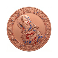 Maßgefertigte 3D Hochrelief Farbige Emaille Heulender Wolf Runde Münze mit Antik-Rotkupfer-Rand für Sammler und als Geschenk