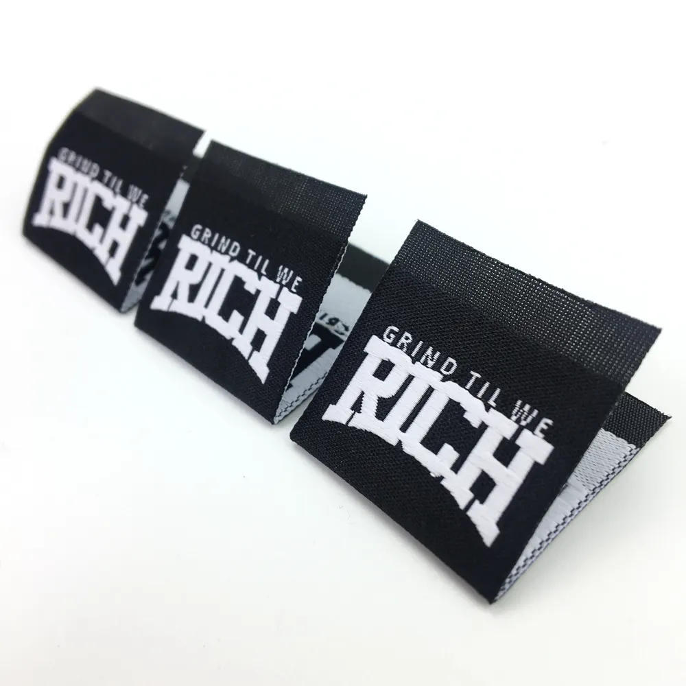 custom clothes woven label End fold woven label Woven Sew-on labels garment fabric wig tags