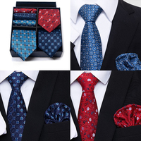 Ensemble cravate et pochette en soie artificielle 3 pièces, 1200 points, pour homme, essentiel pour les affaires, les mariages et les fêtes, classique, élégant, coffret cadeau
