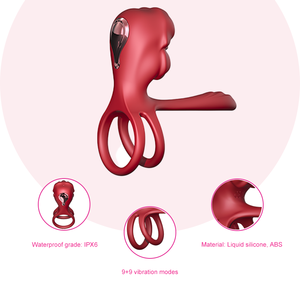 جهاز محاكاة جنسي فموي قابل للارتداء مع تحكم عن بعد وتطبيق ذكاء اصطناعي، حلقة قضيب مزدوجة هزازة - Product Image 6