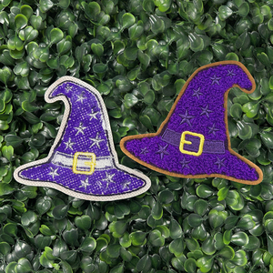 Patch personnalisé en <span class=keywords><strong>chenille</strong></span> brodée violet motif étoile chapeau de sorcière Halloween, boucle dorée découpée, thermocollant ou à coudre, en feutre, fabrication OEM - Product Image 3