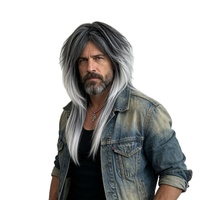 Perruque mi-longue rétro punk pour hommes européens et américains, coiffure complète, avec raie latérale, en fibre haute température, densité 150%