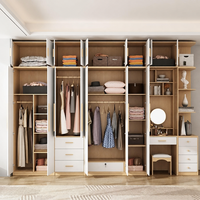 Armoire de chambre moderne en panneaux de bois avec coiffeuse et étagères d'angle à tiroirs