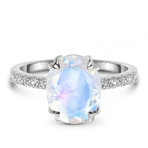 High Fashion Elegant Jewelry Rose Gold Plated Oval Cut Claw Setting Moonstone With CZ <b>Rings</b> Engagement <b>Women</b> Anniversary <b>Ring</b> - Product Image 1