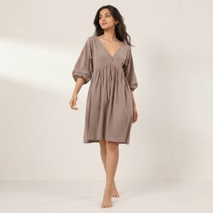 Women's Bohemian Handmade Solid <b>Summer</b> V-Neck Midi Dress 3/4 Sleeve Eco-Friendly Breathable Cotton Regular Fit <b>Kaftan</b> Wholesale - Product Image 1