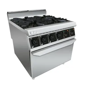 不锈钢商业烹饪设备/气体范围与 4 燃烧器和电烤箱 CR-BO-918