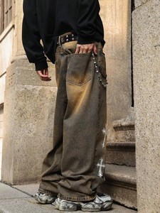 Jeans larges déchirés et délavés pour hommes, style gothique, haute qualité, <span class=keywords><strong>avec</strong></span> logo personnalisé imprimé DTG, pantalon en denim ample pour hommes - Product Image 2