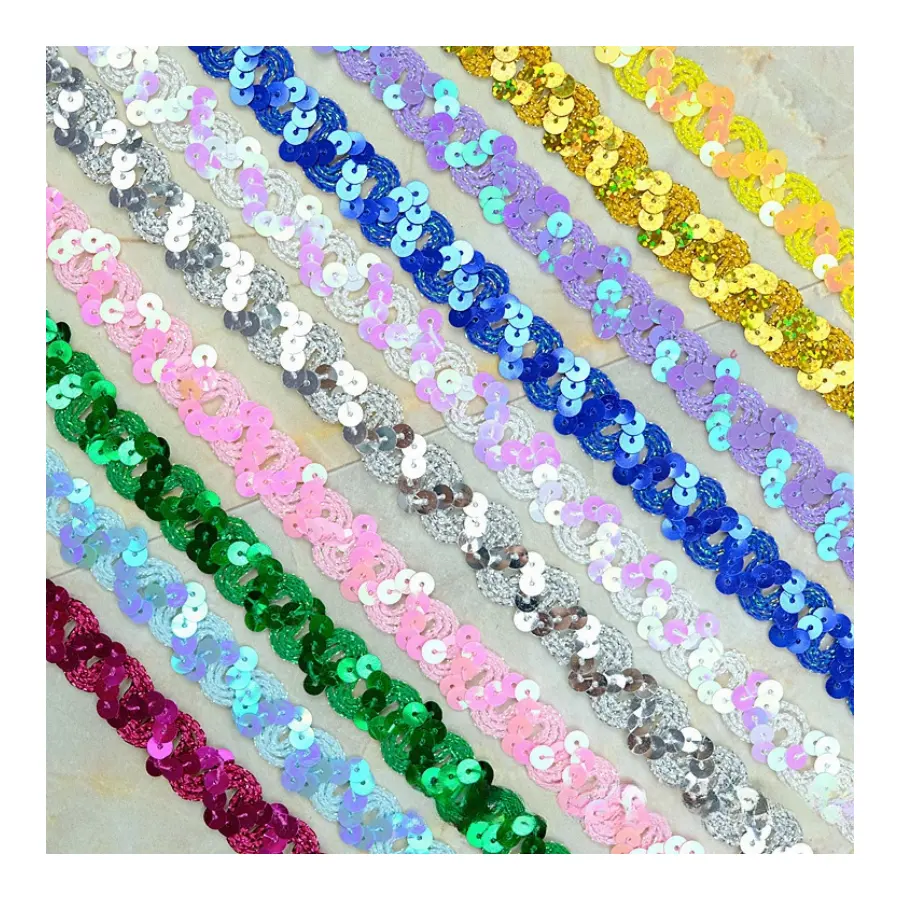 affninty ready to ship stock 1.5cm shiny colorful laser color sequin trim flat metallic Glitter webbing sequin lace trimming