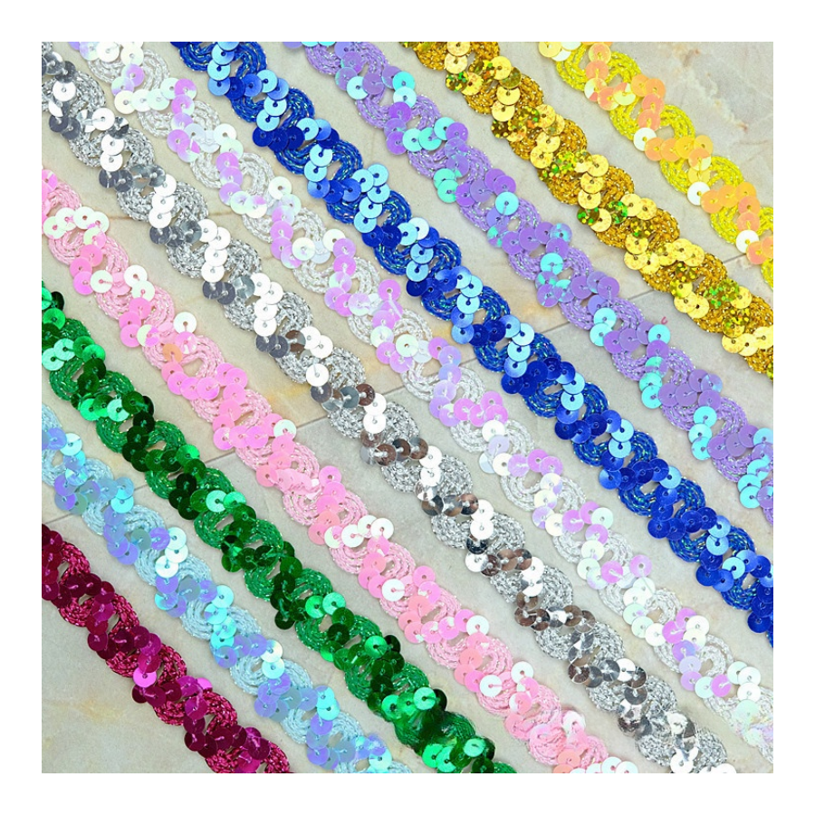 affninty versandfertig auf lager 1,5 cm glänzend bunte laserfarbe pailletten zierleiste flach metallisch glitzer-band pailletten spitzen-trimming