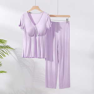 <span class=keywords><strong>Chemise</strong></span> courte et pantalon Long en Modal pour femme, tissu fin d'été, vêtements de <span class=keywords><strong>grossesse</strong></span>, vente en gros - Product Image 6