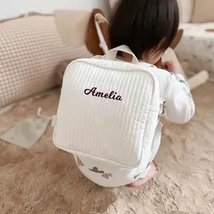 Mochila acolchada personalizada para niños, mini mochila bordada de algodón para niños