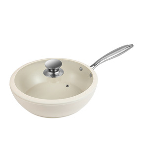 Frying Pan 28cm Aluminum Composite Bottom Nonstick With <b>Lid</b> For Induction Cooker Round Shape Moonlight White - Product Image 1