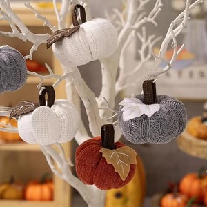 Nueva Mini Calabaza Tejida de Otoño con Decoración de Hojas de Arce, Adorno para Centro de Mesa de Halloween y Día de Acción de Gracias, Regalos - Product Image 1