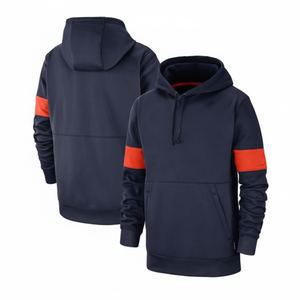 Sudadera con capucha azul marino con rayas de manga naranja Sudadera informal elegante Ropa de invierno cálida Jersey cómodo Top con capucha - Product Image 1