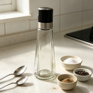 Klare Vertikale Gerippte Konische Glas-Gewürzdose Manuelle Mühle Gläser zur Aufbewahrung - Product Image 4