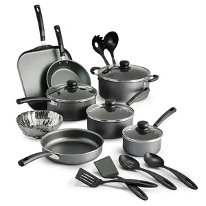 Hiện đại 18-Piece không dính thép không gỉ Cookware <span class=keywords><strong>Set</strong></span> nhà bếp chậu với màu xám có nắp đậy & thìa lò nồi vỉ nướng turners - Product Image 1