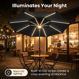 <span class=keywords><strong>Sombrilla</strong></span> Redonda LED Solar Moderna de 2.7m, Impermeable, con Barras de Luz, Poste Central y Manivela de Inclinación, para Cafetería, Jardín, Exteriores - Product Image 3