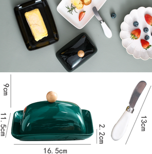 Beauté de cuisine en céramique avec couvercle et poignée à bouton - Portable pour une utilisation sur le comptoir, en porcelaine blanche, idéal pour la cuisine - Product Image 3