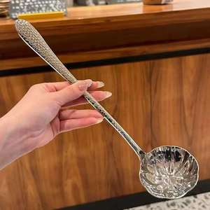 DF1165 Stainless Steel Hammered <b>Serving</b> <b>Spoon</b> Flower Shape Ladle 30.5cm Long Handle Durable Kitchen <b>Serving</b> Utensil - Product Image 1