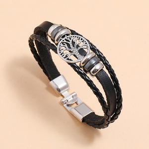Bracelet Homme Vintage Multi-couches Bracelets en Cuir Tressé à la Main pour Hommes Femmes Bracelet <span class=keywords><strong>Charm</strong></span> <span class=keywords><strong>Arbre</strong></span> <span class=keywords><strong>de</strong></span> <span class=keywords><strong>Vie</strong></span> Accessoires Bracelet - Product Image 4
