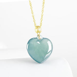 หยกเจไดต์สีน้ำเงินธรรมชาติ รูปหัวใจ ประดับทอง 18K จี้ห้อยคอสำหรับผู้หญิง เครื่องประดับแฟชั่น พร้อมใบรับรอง D822 - Product Image 2