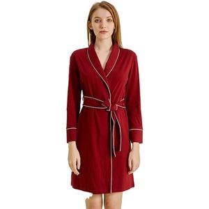 Listo para enviar Ropa <span class=keywords><strong>de</strong></span> dormir para mujer Pijamas <span class=keywords><strong>de</strong></span> algodón súper suave <span class=keywords><strong>Bata</strong></span> sólida Albornoz Hasta la rodilla-para verano Otoño Primavera - Product Image 1