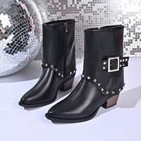 Bottines pour femmes grandes tailles, rivets, boucle en métal, fermeture éclair latérale, talon bloc, automne hiver