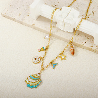 Collier en acier inoxydable avec coquille de léopard ambre, plaqué or 18K PVD, étoile de queue, palmier, turquoise, anti-décoloration, pour l'automne et l'hiver