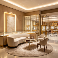 Solution clé en main pour l'aménagement intérieur d'un magasin de bijoux de luxe, conception personnalisée de boutique de détail avec des vitrines de présentation de bijoux en métal doré