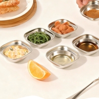 Lot de 2 plats en acier inoxydable 304 pour sushis, bols à sauce, assiettes de style coréen pour condiments