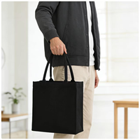 Bolsa de Mano de Lona Negra con Logotipo Personalizado, Bolsas de Compras de Algodón Reutilizables Ecológicas, Bolsos de Mano de Tela Lisa Resistentes de Lujo para Mujer